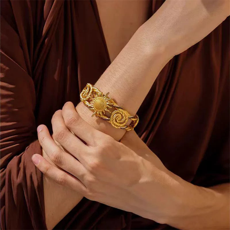 Detsccda | Retro Sunrise Hollow Braided Rope Bracelet Women’s Spring Summer Light Luxury Niche High-End Fashionable Temperament Hand Jewelry