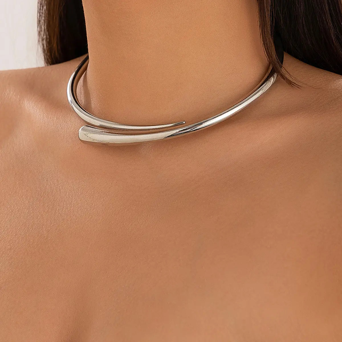 Detsccda | 2026 Women's Geometric Metal Open Collar Bracelet and Punk Choker Necklace Glossy Adjustable Fashion Jewelry
