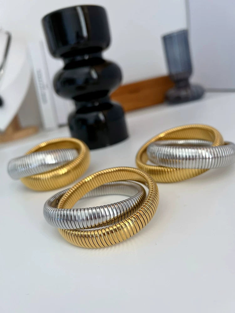 Medieval Vintage Wide Version Gold And Silver Double Layer Cross Elastic Bracelet Asc*Nd*R European And American Stacked Gold Bracelets