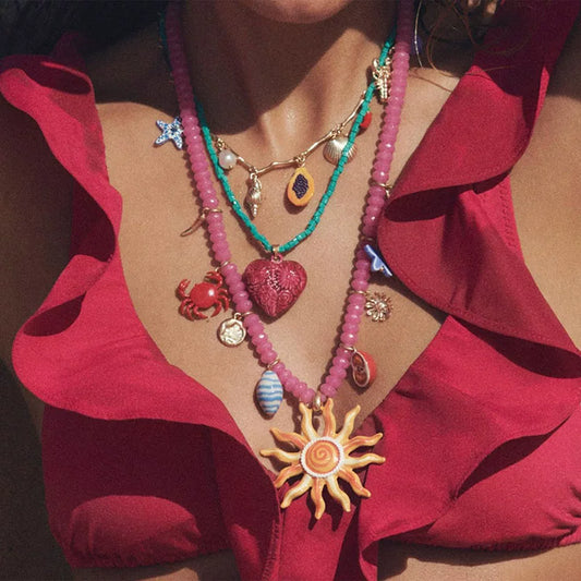 European And American Summer Sweet Multi-Layered Dopamine Sunflower Exaggerated Necklace, Vacation Travel Style Street Style Fashionable Women’S Neck Chain 𫔀