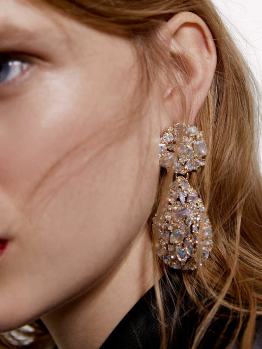 European And American Original Design Water Drop Colorful Diamond Luxury Ball Earrings, Super Sparkling Nightclub Trendy Women'S Earrings