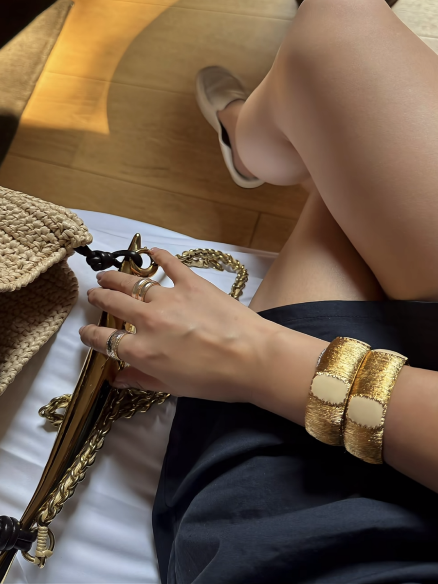 Detsccda | Adjustable Gold Wide Bracelet Sparkling Opening Color Matching Women’s Luxury Inspired Layered Jewelry Fashion Accessory