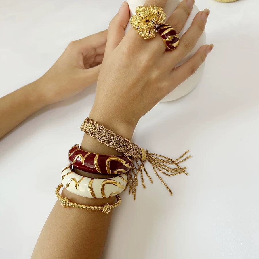 French Niche Design Au*Eliebide*Mann Burgundy Patterned 𫔭 Mouth Gold Bracelet Second-Hand Vintage