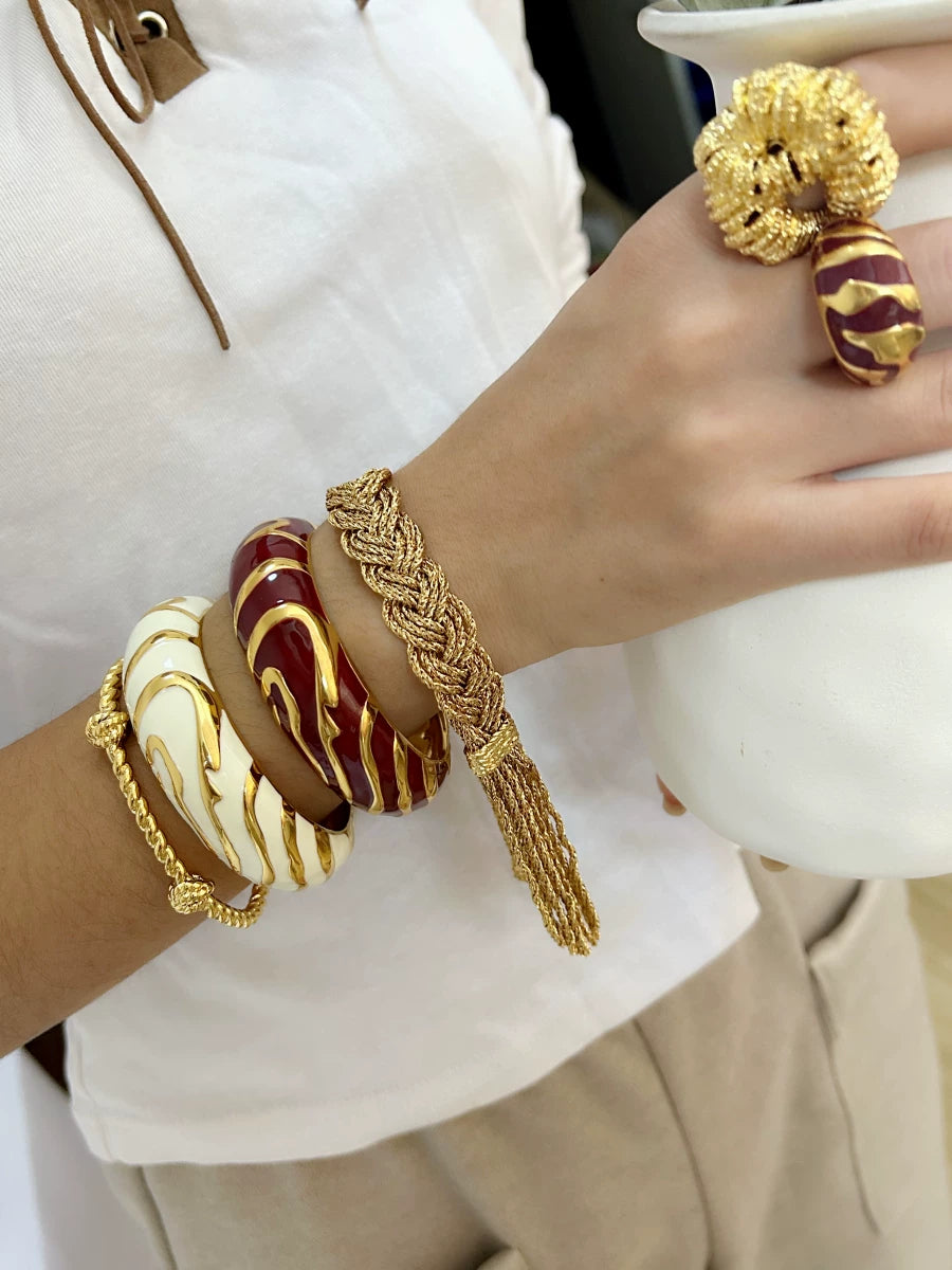 French Niche Design Au*Eliebide*Mann Burgundy Patterned 𫔭 Mouth Gold Bracelet Second-Hand Vintage