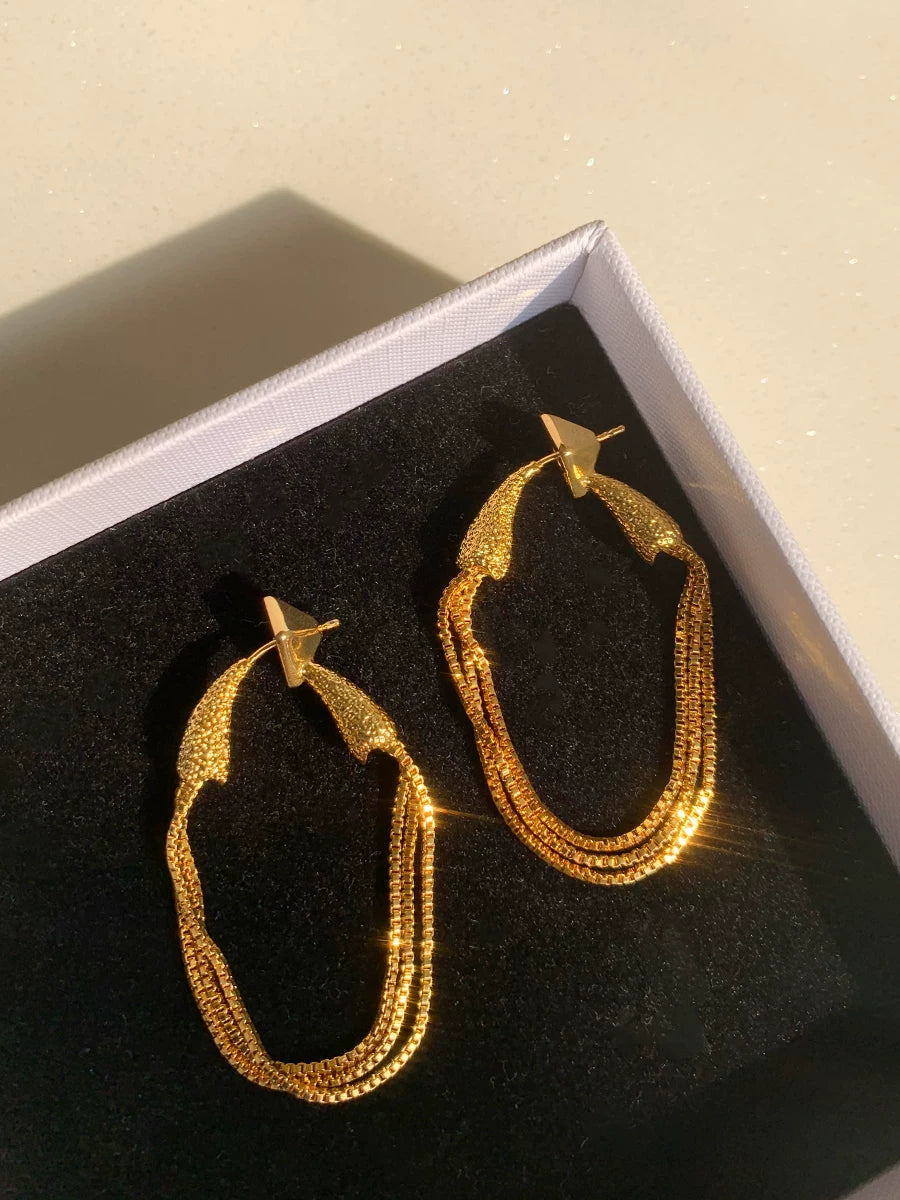 Genius Designer Niche Ins Minimalist Replica Of Ancient European And American Brass Gold-Plated Hanging Chain Tassel Earrings Hypoallergenic