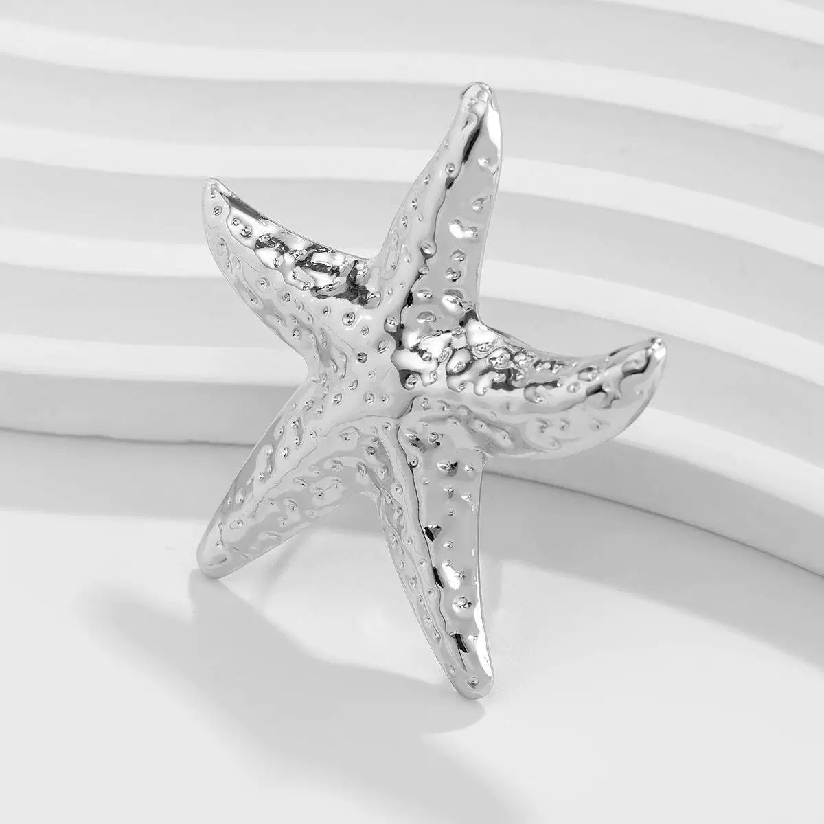 Detsccda | 2026 Metal Starfish Adjustable Ring with Imitation Pearl and Conch-Inspired Details
