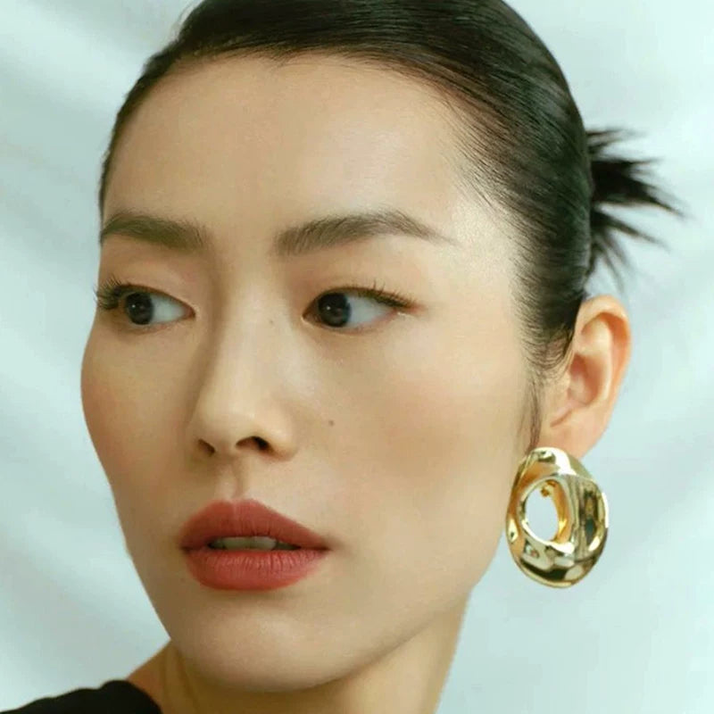 High-Intelligence, Fashionable And Cool Style, Extremely Simple, Geometric And Irregular Shape, Metal Hollow Ring Stud Earrings