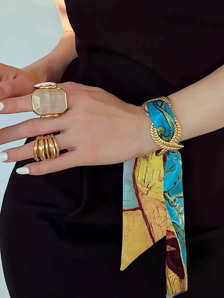 French Niche Design Ribbon Bracelet Frosted Gold Twist Opening Adjustable Middle-Aged Vintage Bracelet