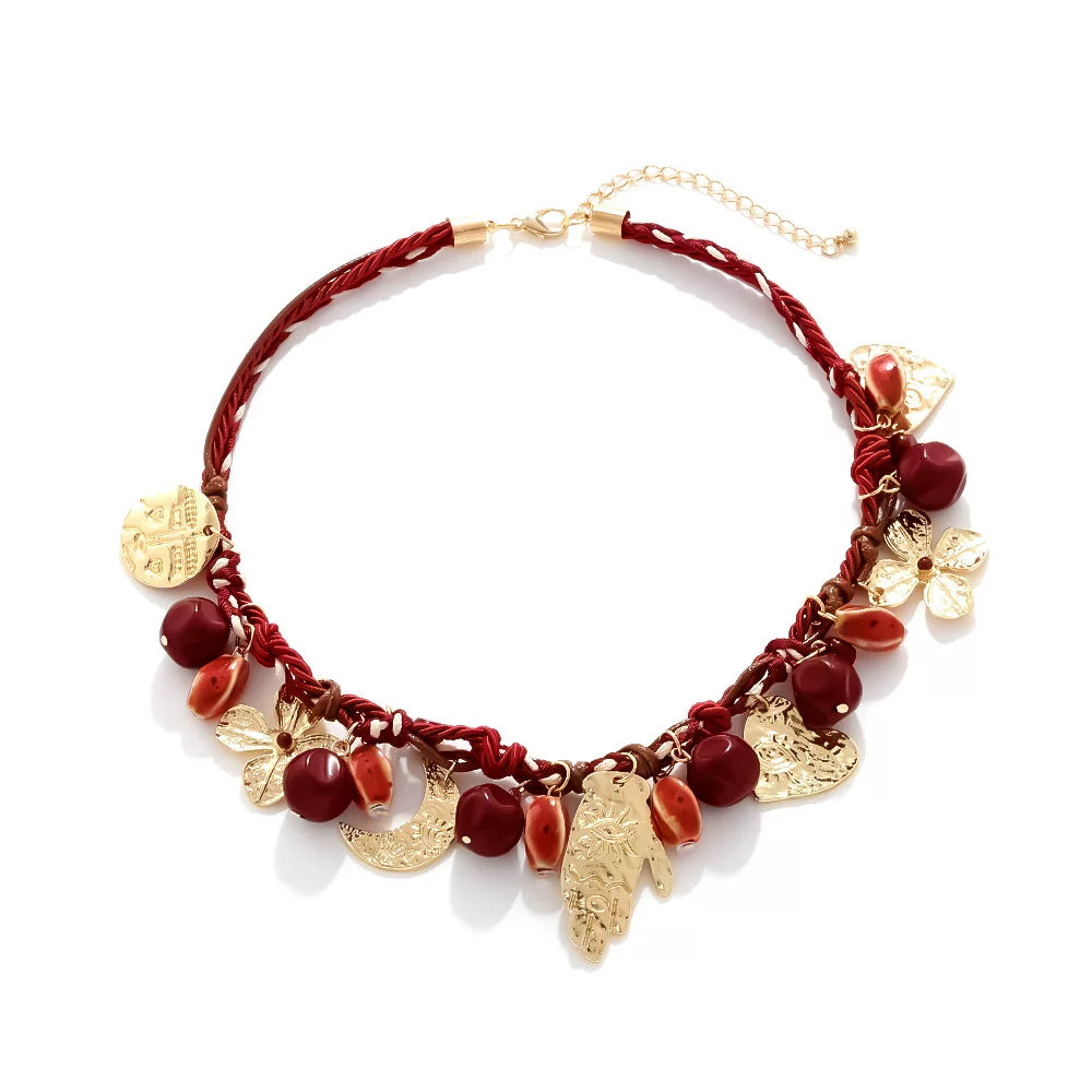 Bohemian Ethnic Style Hand-Woven Beaded Love Flower Moon Necklace Holiday Street Style Fashion Neck Necklace