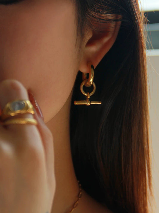 Australian Niche Trendy Brand European And American Ins Fashionable Geometric T-Stick Pendant Ring Detachable Titanium Steel Gold Earrings