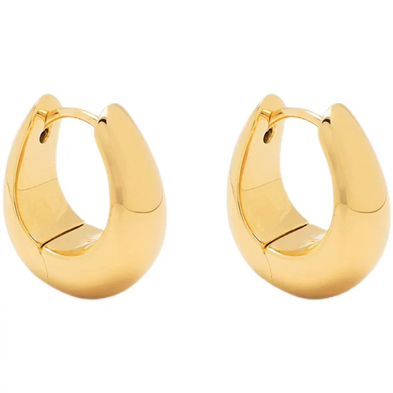 European And American Cold And Simple French Retro Versatile Fashionable High-End Brass Gold-Plated Water Drop Circle Earrings