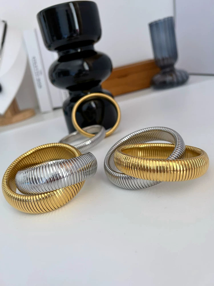 Medieval Vintage Wide Version Gold And Silver Double Layer Cross Elastic Bracelet Asc*Nd*R European And American Stacked Gold Bracelets