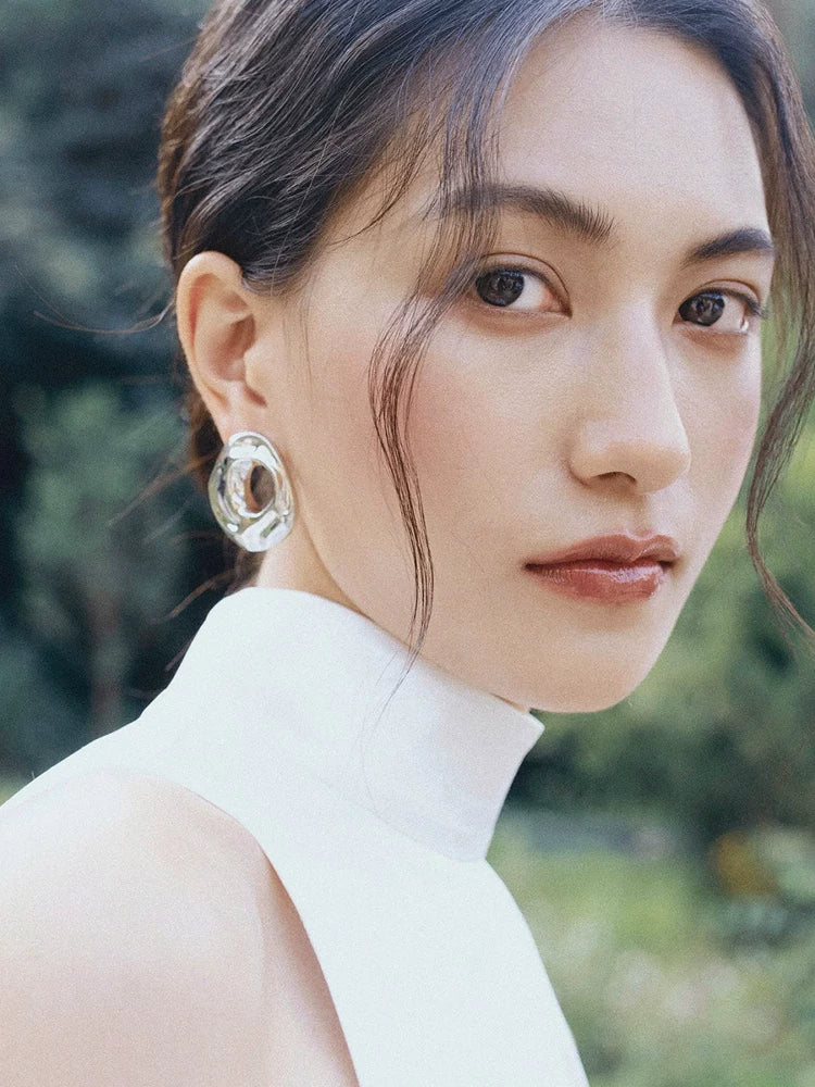 High-Intelligence, Fashionable And Cool Style, Extremely Simple, Geometric And Irregular Shape, Metal Hollow Ring Stud Earrings