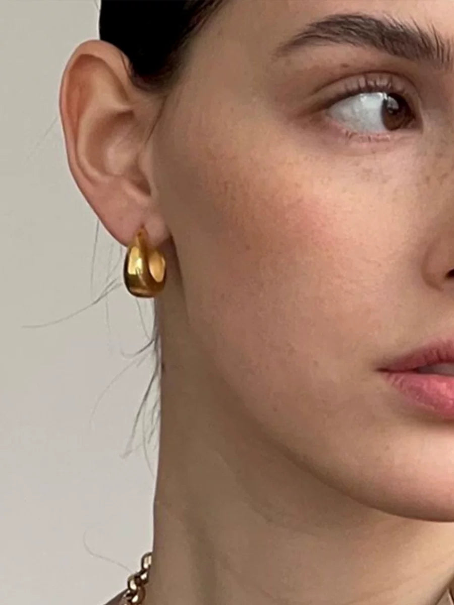 Detsccda | French Trendy Chunky Drop Earrings European American Minimalist Glossy 18K Gold-Plated Brass Statement Fashion Jewelry Women 2026