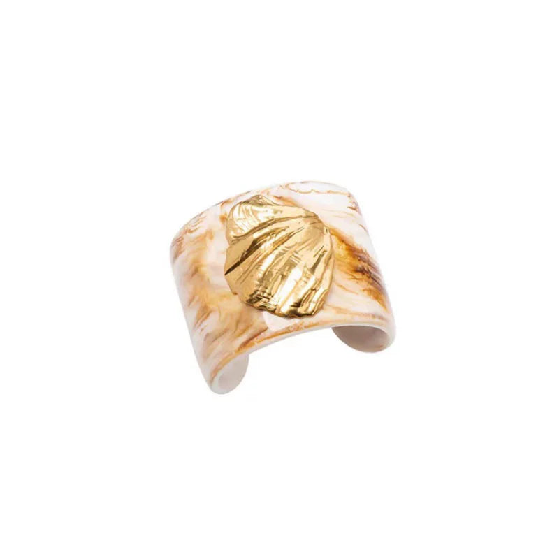 Detsccda | Wide Shell Flower Green Stone Bracelet Women’s European American Light Luxury Niche High-End Holiday Style Resin Open Bracelet