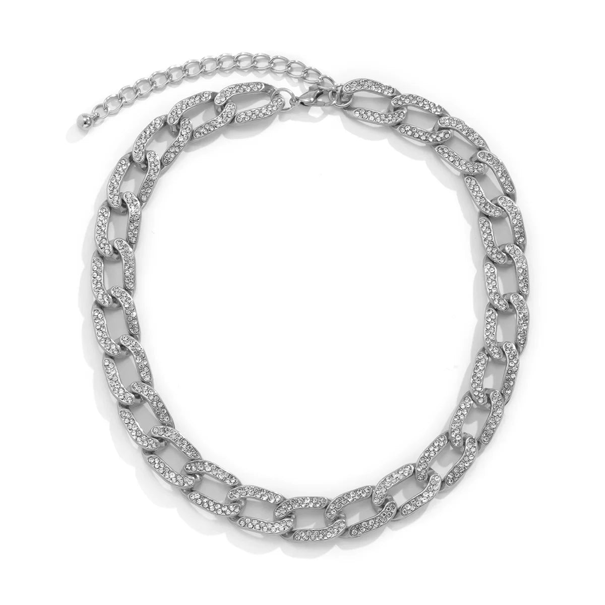 European And American Cross-Border Jewelry, Hip-Hop Diamond-Filled Cuban Chain Necklace For Women, Punk Simple Metal Chain Necklace With Rhinestones