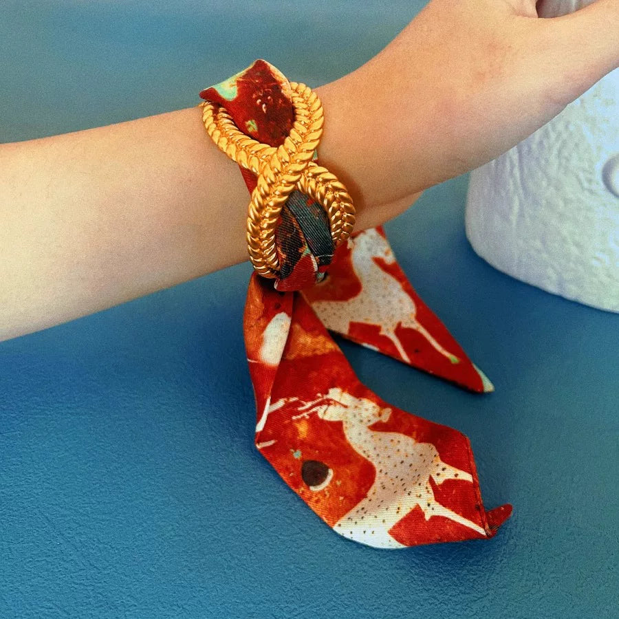 French Niche Design Ribbon Bracelet Frosted Gold Twist Opening Adjustable Middle-Aged Vintage Bracelet