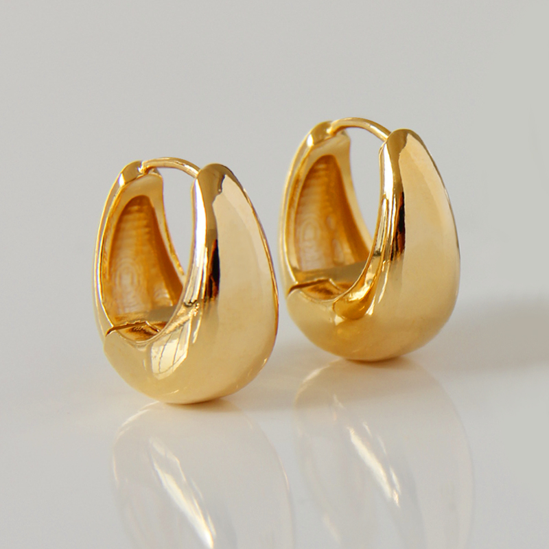 European And American Cold And Simple French Retro Versatile Fashionable High-End Brass Gold-Plated Water Drop Circle Earrings