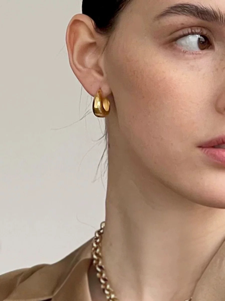 Detsccda | French Trendy Chunky Drop Earrings European American Minimalist Glossy 18K Gold-Plated Brass Statement Fashion Jewelry Women 2026