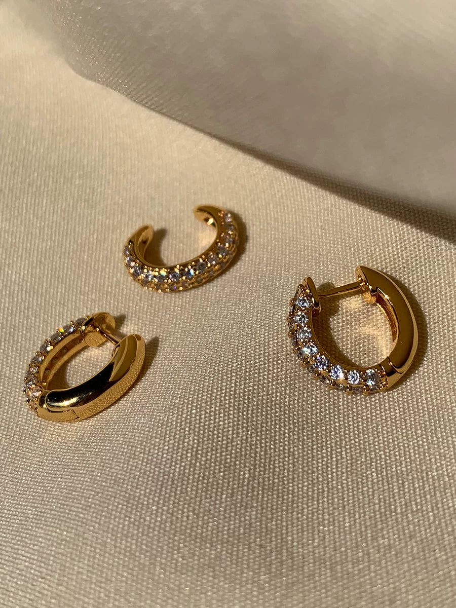 Jilifang Fashionable Stacked High-End Gold-Plated Glossy Combination Inlaid Rhinestone Hoop Earrings Ear Clip Earrings