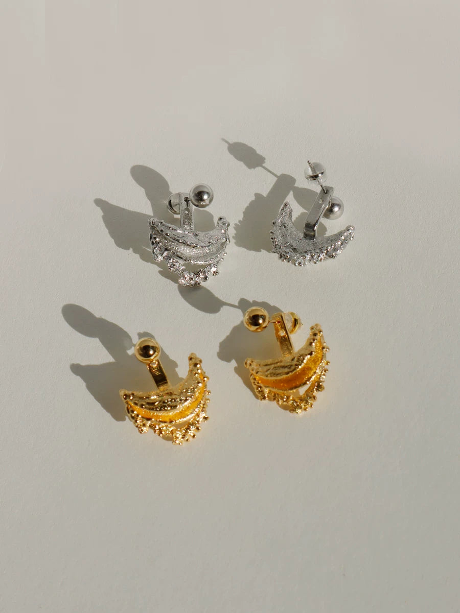 London Niche Ins Designer Retro Lava Curved Irregular 18K Gold-Plated Silver Detachable Earrings