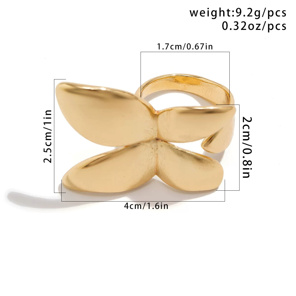 European And American Cross-Border Exaggerated French Metal Glossy Butterfly Ring Women'S Simple Bow Two-Finger Ring Ring