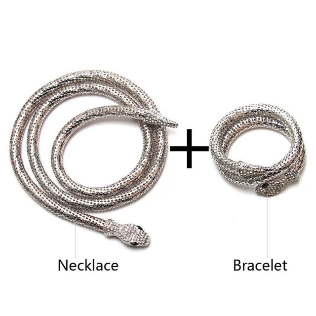Detsccda | Exaggerated Snake-Shaped Necklace and Bracelet Set Adjustable Nightclub Rock Style Trendy Women’s Layered Fashion Jewelry
