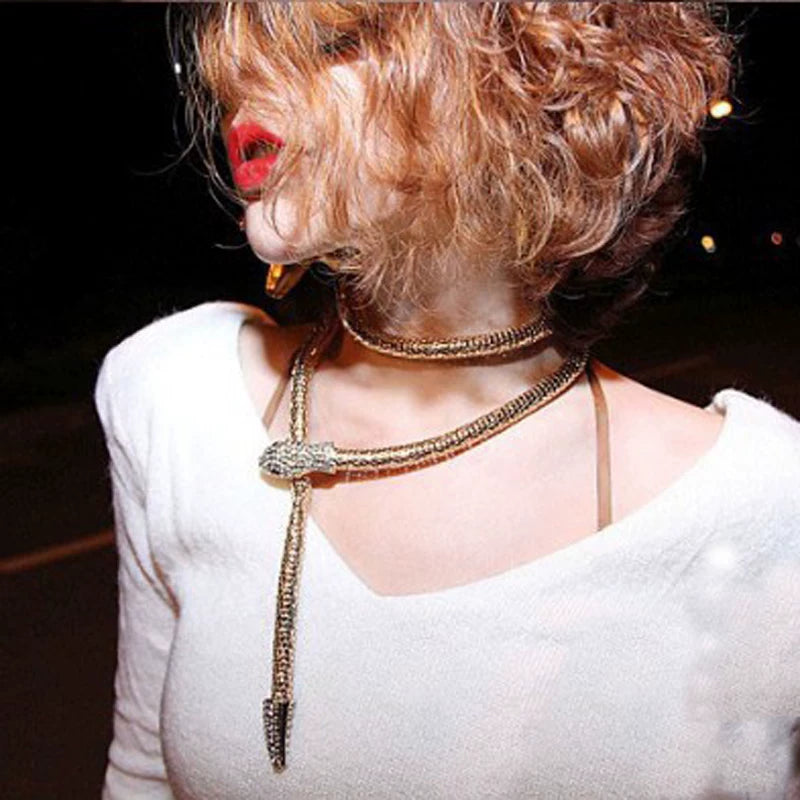 Detsccda | Exaggerated Snake-Shaped Necklace and Bracelet Set Adjustable Nightclub Rock Style Trendy Women’s Layered Fashion Jewelry
